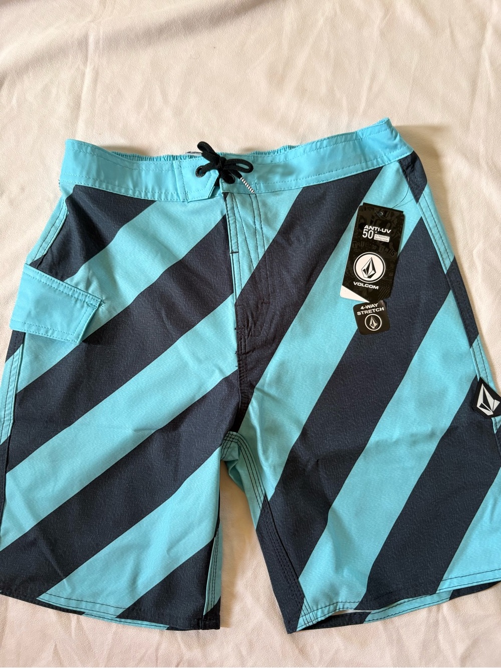 Volcom Men's Aqua & Black Diagonal Stripe Board Shorts